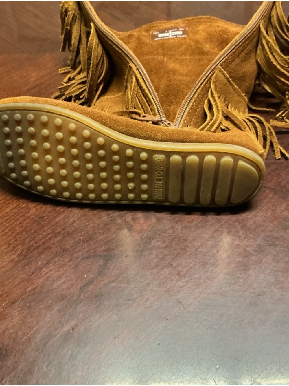 Minnetonka Brown Suede Fringe 3 layer Moccasin Boots Sz 7. 1077 - Picture 10 of 15
